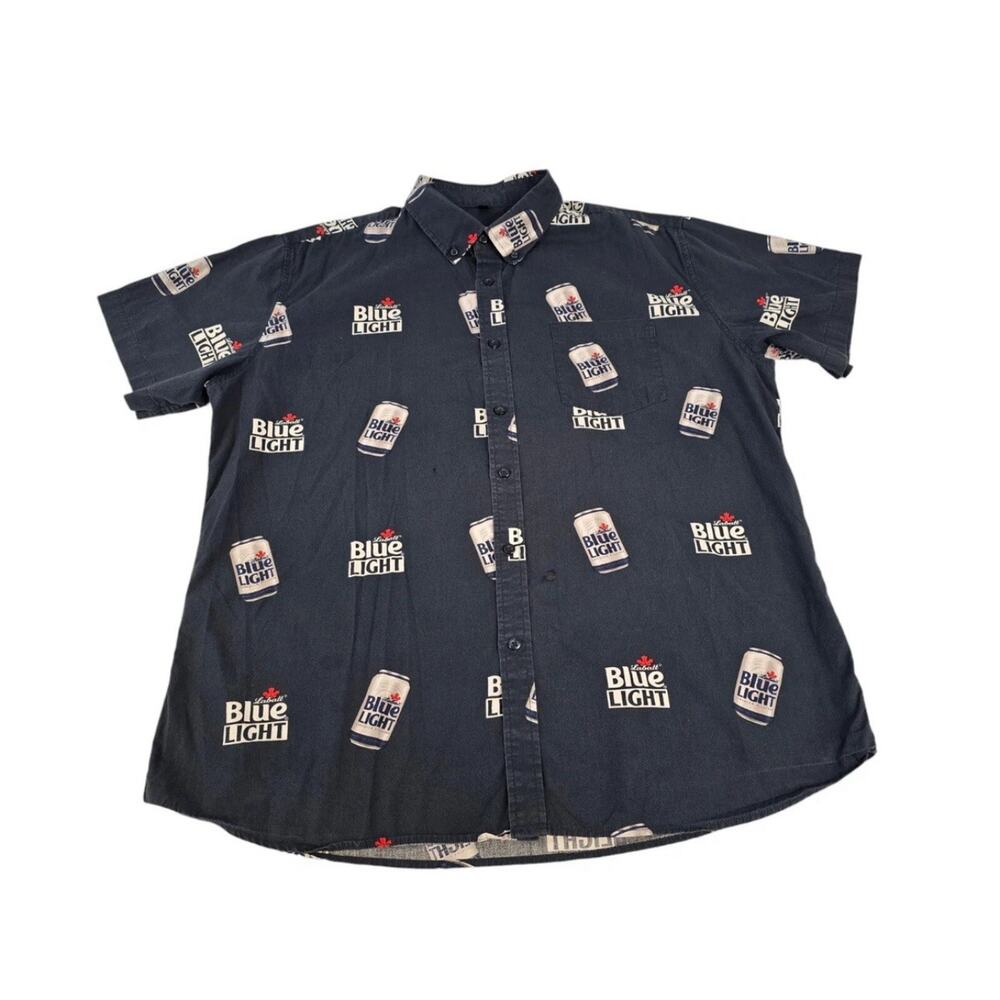 Labatt Blue Light Button Up Short Sleeve Shirt XL Cotton Casual Camp Men’s XL